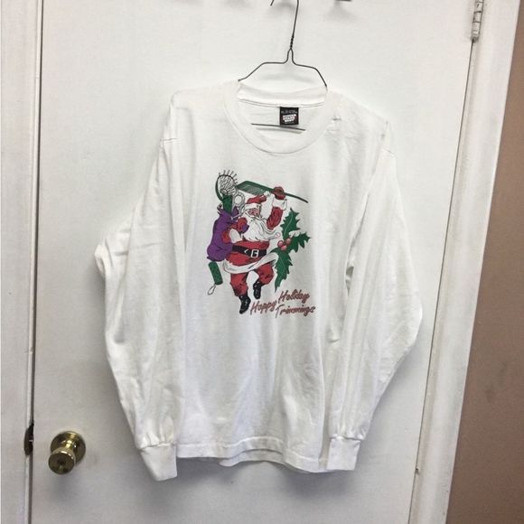 Vintage Screen Stars Happy Holiday Trimmings Santa Clause Long-sleeve White XL - Picture 5 of 7